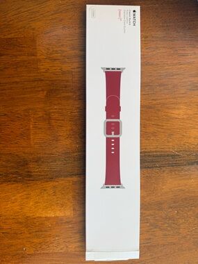 Genuine Apple Watch Ruby Leather Stainless Steel Buckle Watch Band 42MM